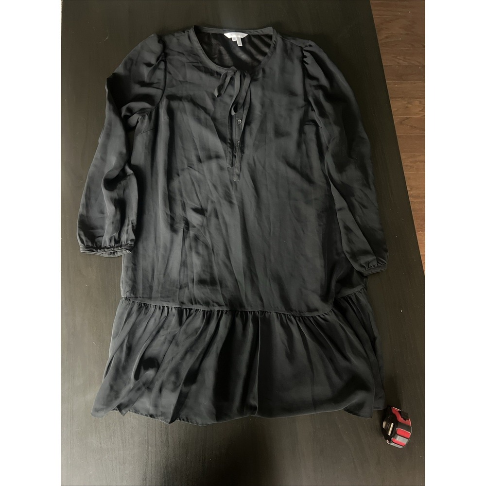 DRAPER JAMES Flounce Shift Dress Tie-Neck Lined Above Knee Black Size small‎